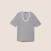 T-shirt droit broderie manches courtes bleu femme