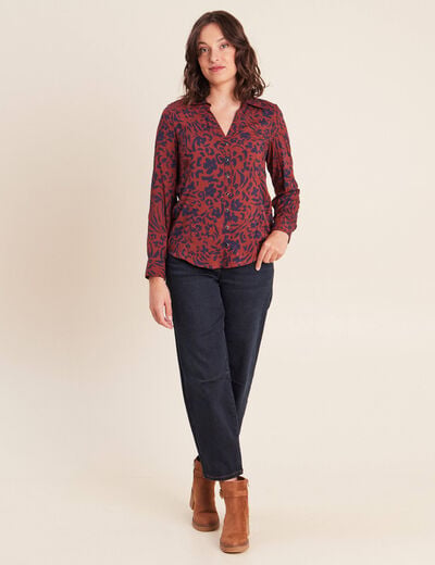 Chemise cintr&eacute;e manches longues bleu femme
