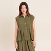 Chemise cintr&eacute;e manches courtes vert kaki femme