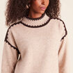Pull col montant beige femme