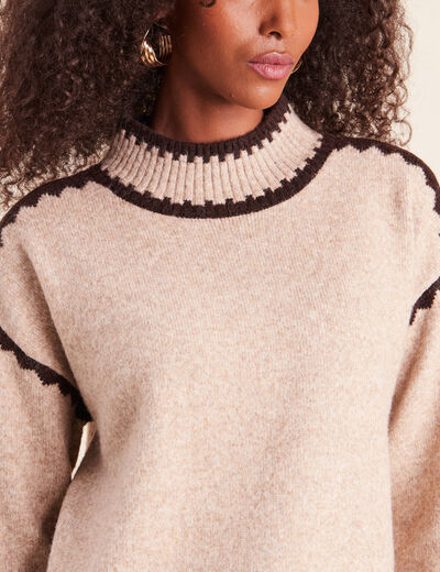 Pull col montant beige femme