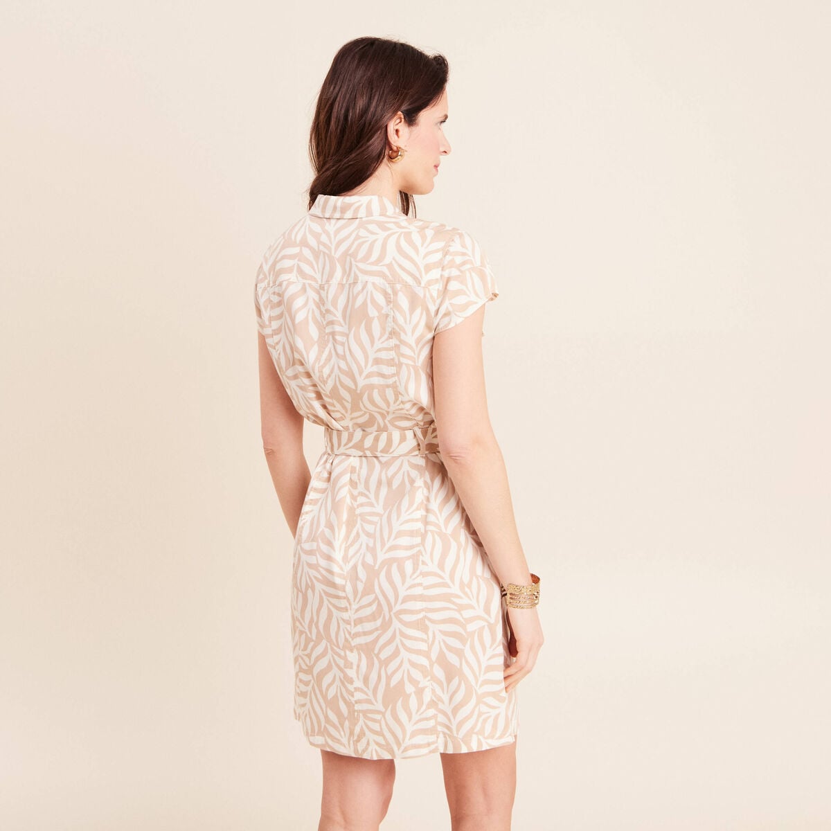Robe droite zipp&eacute;e beige femme