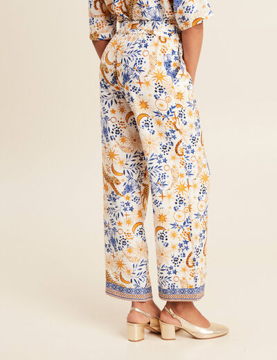 Pantalon fluide taille haute bleu femme