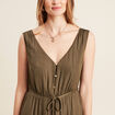 Robe midi &eacute;vas&eacute;e satin vert kaki femme