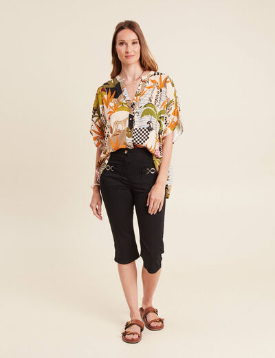 Pantacourt droit taille haute noir femme