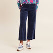Pantalon large velours c&ocirc;tel&eacute; bleu marine femme