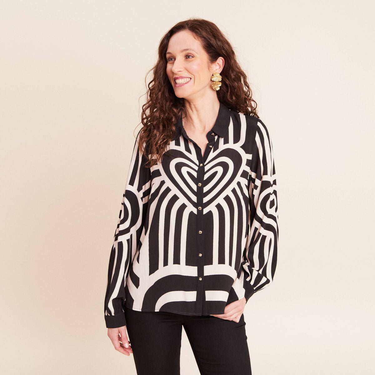 Chemise ample manches longues fluide blanc femme