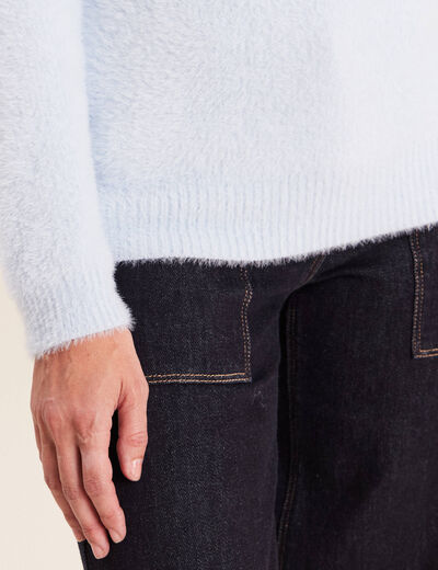 Pull col tunisien bleu pastel femme