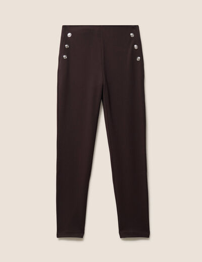 Legging 7/8&egrave;me taille bascul&eacute;e en maille marron fonc&eacute; femme