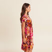 Robe courte évasée col tunisien rose femme
