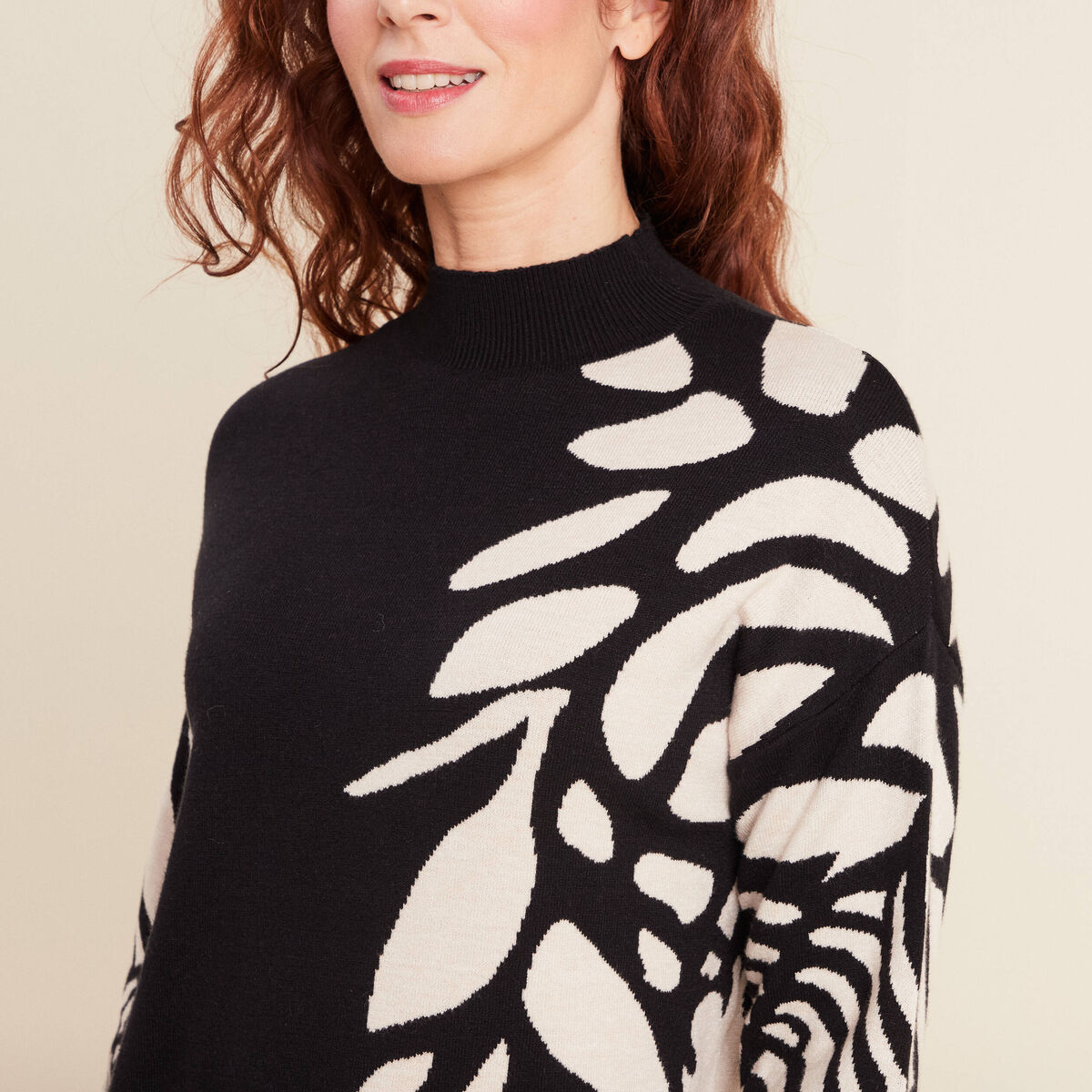 Robe tricot droite col montant noir femme