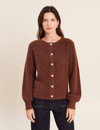 Gilet col rond marron fonc&eacute; femme