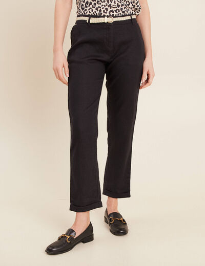 Pantalon flou ceinturé noir femme