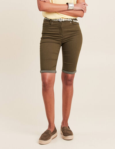 Bermuda ajusté ceinturé vert olive femme
