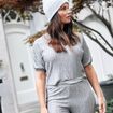 Blouse manches 3/4 pliss&eacute;e gris argent femme