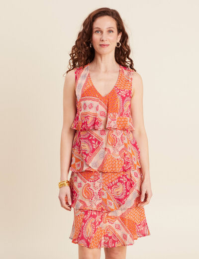 Robe évasée à volants orange femme