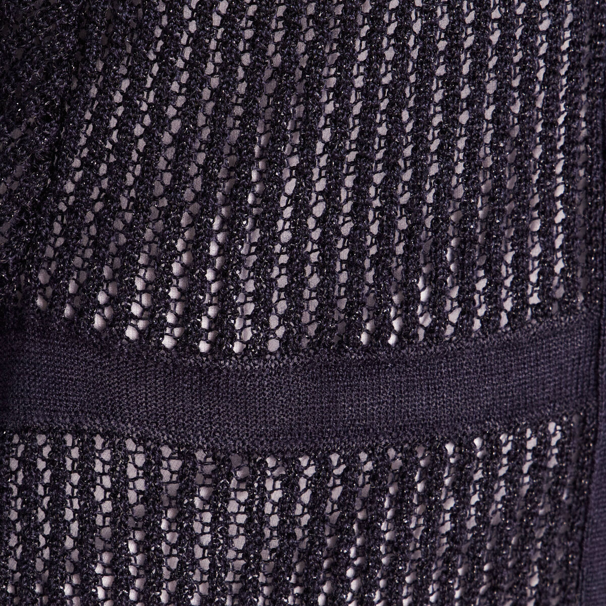 Gilet ajour&eacute; &agrave; capuche manches longues bleu marine femme