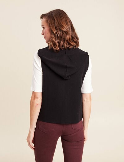 Gilet droit mi-long &agrave; capuche noir femme