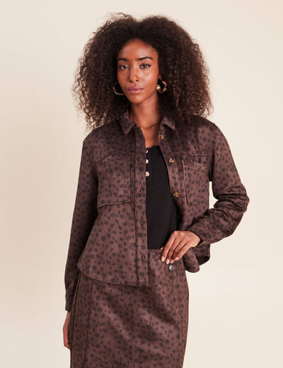 Chemise droite manches longues marron fonc&eacute; femme