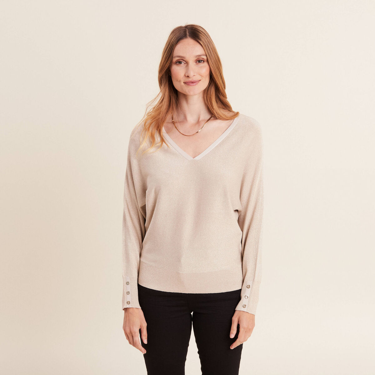 Pull manches longues couleur or femme
