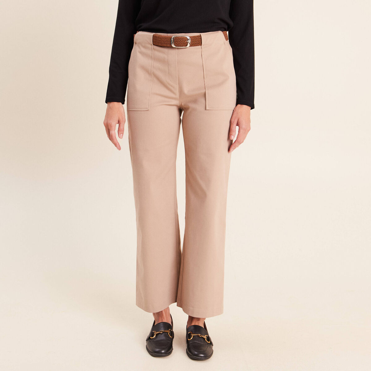 Pantalon cargo taille haute sable femme