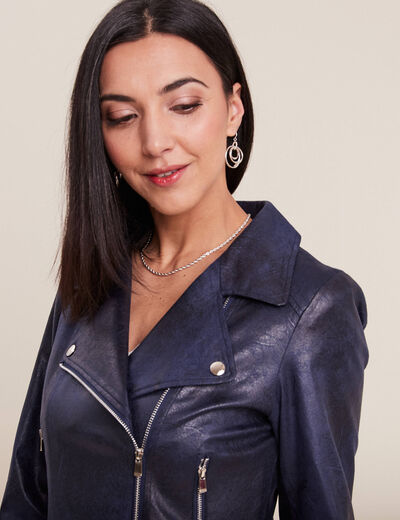 Veste esprit motard zippée bleu foncé femme