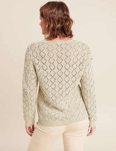 Pull manches longues ajouré vert femme