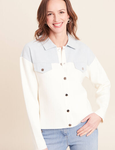 Gilet manches longues col chemise ecru femme