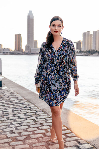 Robe évasée manches longues bleu femme