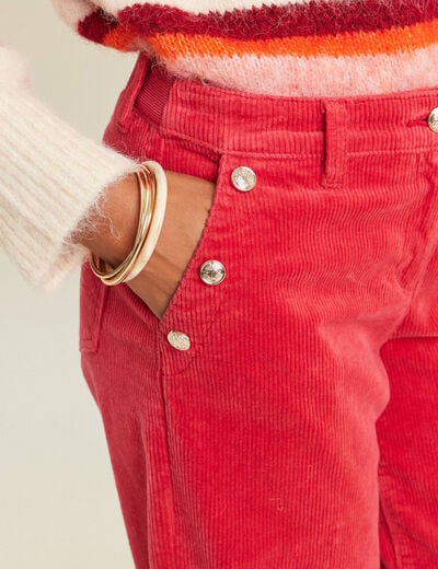Pantalon large velours c&ocirc;tel&eacute; rouge femme