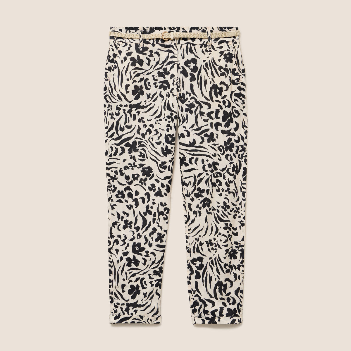 Pantalon coupe chino en lin blanc femme