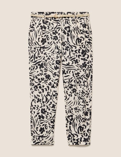 Pantalon coupe chino en lin blanc femme
