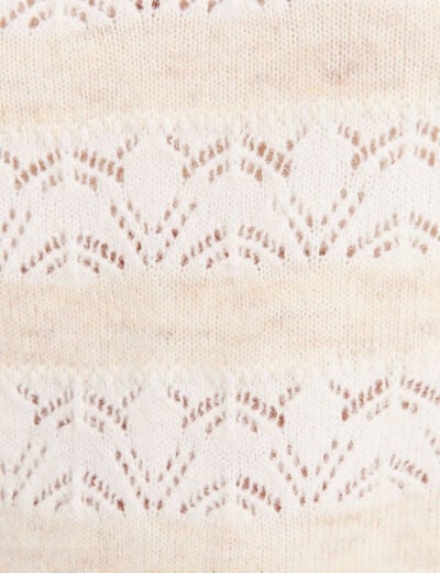 Pull manches longues ajouré beige femme