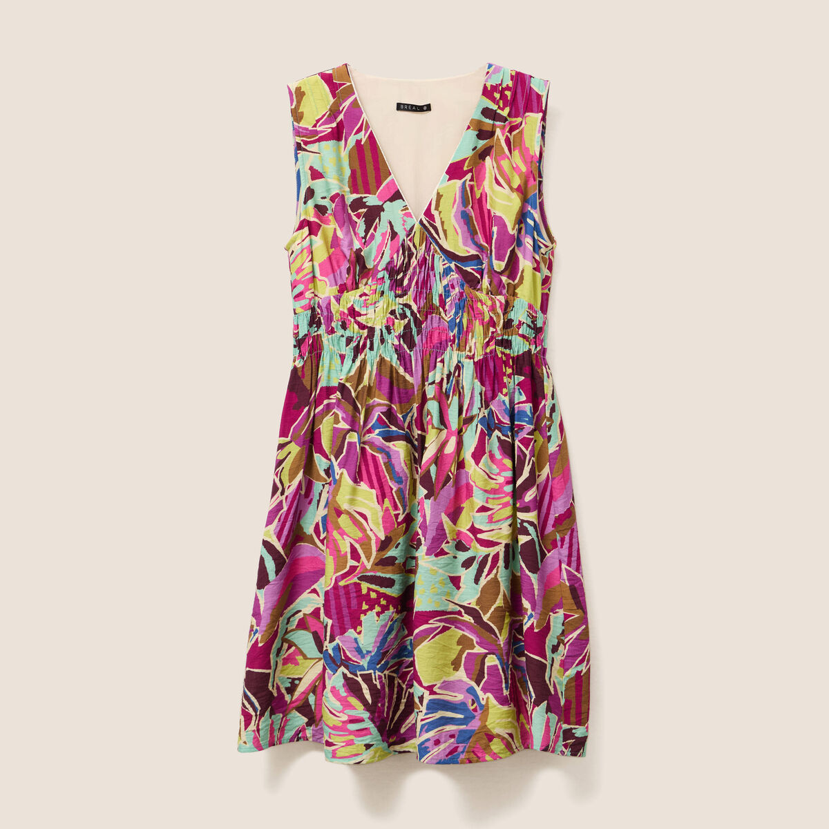 Robe évasée courte sans manches doublée mauve femme