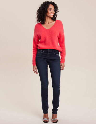 Jean ajusté taille haute denim brut femme