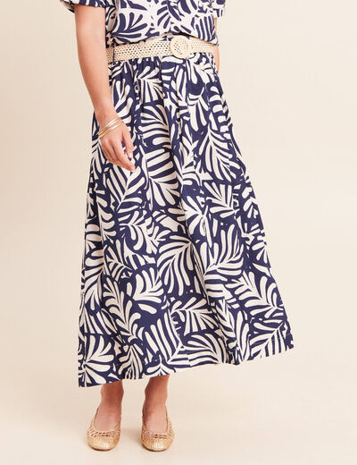 Jupe longue &eacute;vas&eacute;e fendue bleu femme