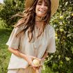 Blouse ample manches courtes beige fonce femme