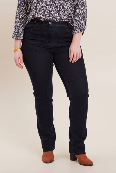 Jeans droit taille haute denim brut femme
