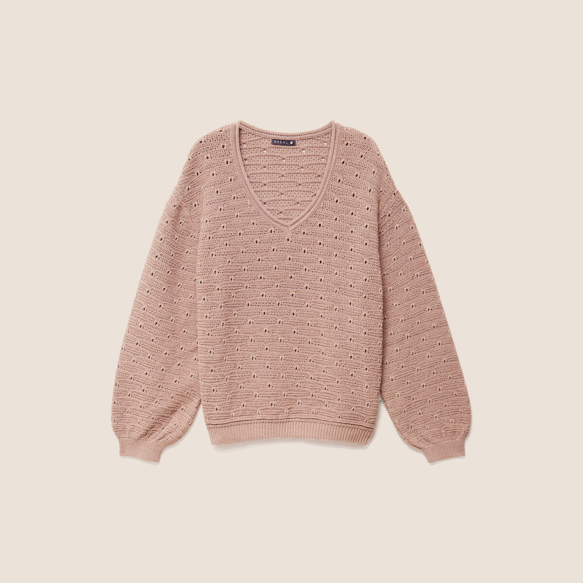 Pull droit long col v manches longues sable femme