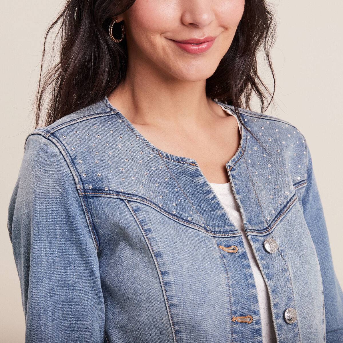 Veste boutonnée denim double stone femme