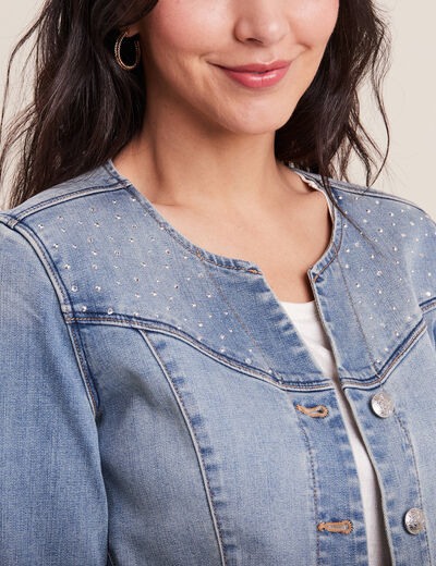 Veste boutonnée denim double stone femme