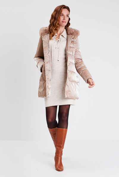 Robe pull droite avec laçage creme femme