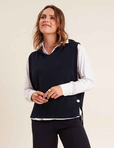 Pull sans manches à capuche bleu foncé femme