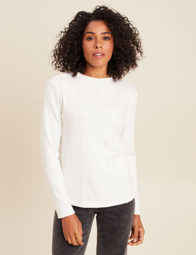 T-shirt manches longues col montant blanc femme