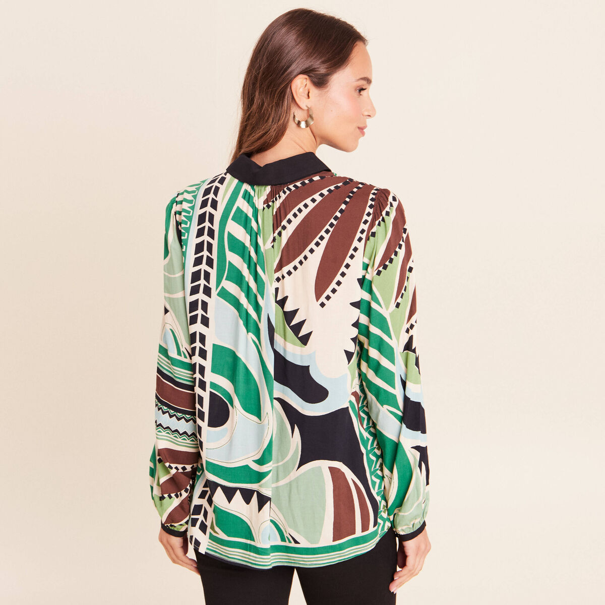 Chemise fluide manches longues vert femme