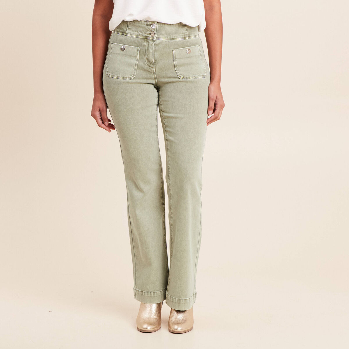 Jean coupe bootcut taille haute vert clair femme