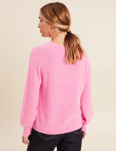 Pull col rond manches longues rose femme