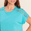 T-shirt col rond manches courtes vert turquoise femme