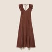 Robe longue &eacute;vas&eacute;e manches courtes marron femme