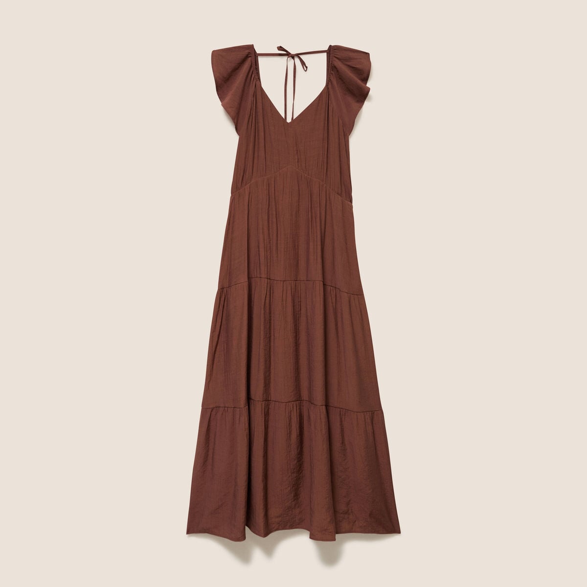 Robe longue &eacute;vas&eacute;e manches courtes marron femme